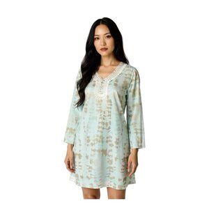 Lulla Collection By Bindya Tie Dye Shift Tunic Dress~One Size~Green Gold   L1 14